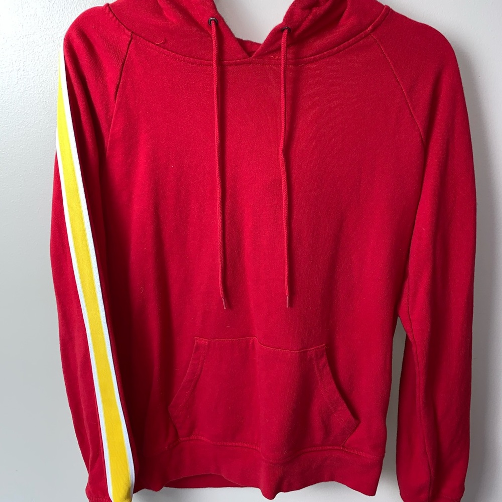 Zumiez Red hoodie with yellow stripes